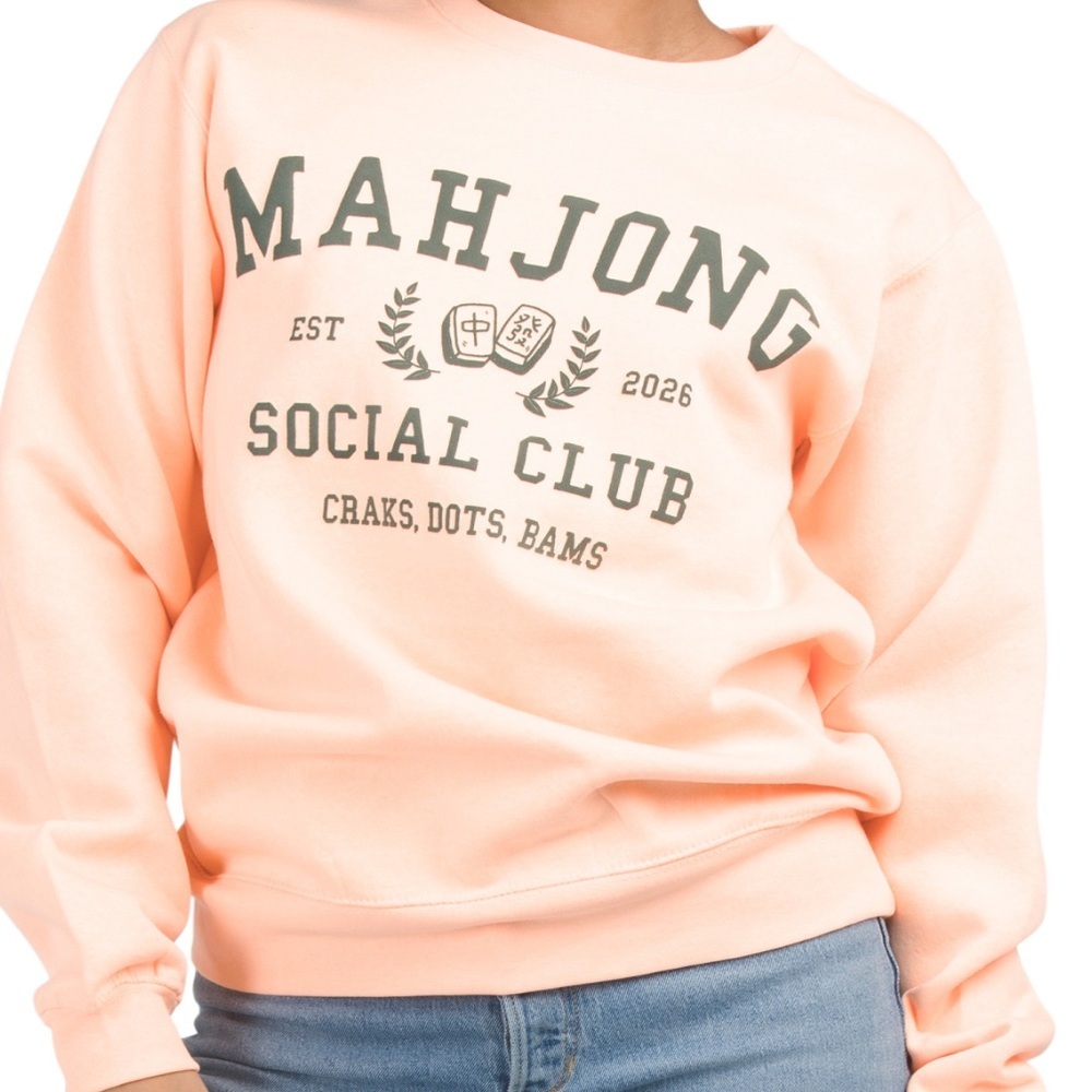 MAHJONG SOCIAL CLUB OVERSIZED CREWNECK! Peach and grey! XL
